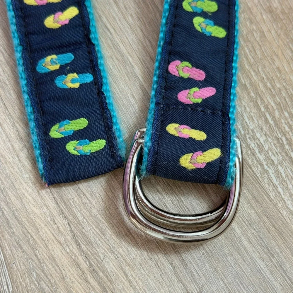 VTG Eliza B Webbed Ribbon Belt Navy Blue Flip Flops D-Ring Large Preppy Travel
